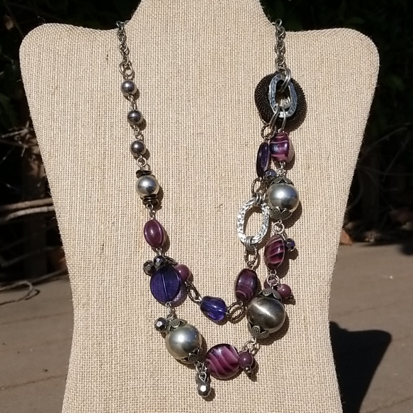 Chico's Purple & Silver Necklace & Earrings - Picture 2 of 6